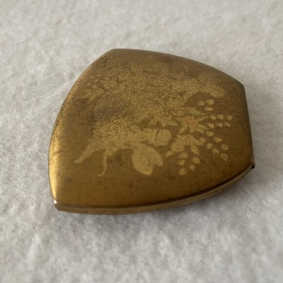 Elgin American Mirrored Compact Makeup Case Gold Tone Cherubs Flowers Midcentury - Picture 16 of 16
